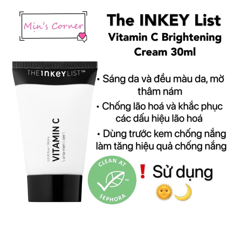 (Bill US) Kem dưỡng sáng da mờ thâm Vitamin C Brightening cream The INKEY List 30ml