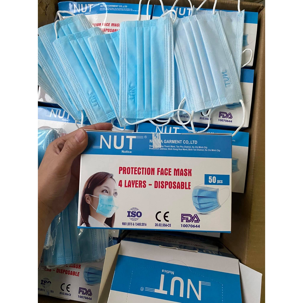 Khẩu trang y tế 4 lớp kháng khuẩn NUT hộp 50 cái