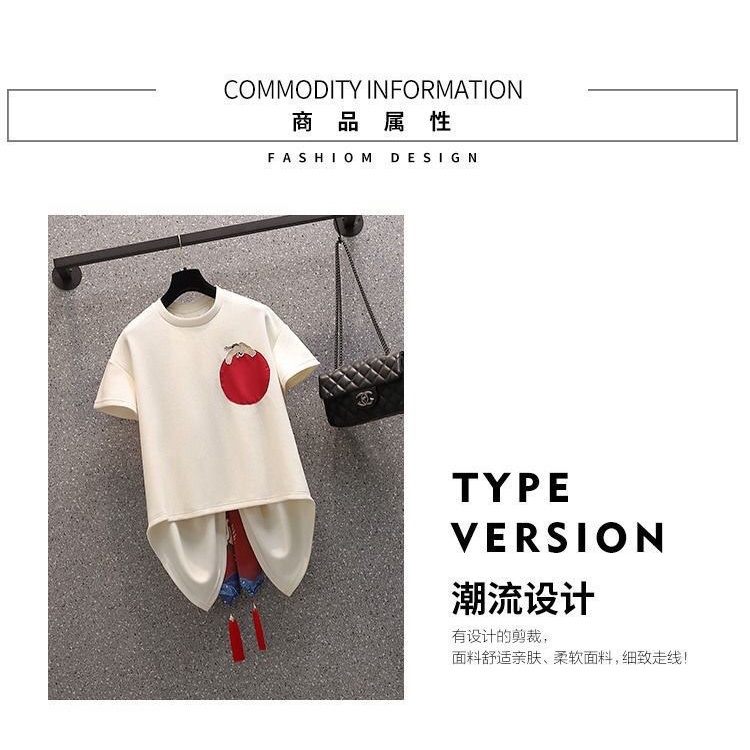 Áo thun tay ngắn dáng rộng đính nơ phong cách Trung Hoa độc đáo cổ điển