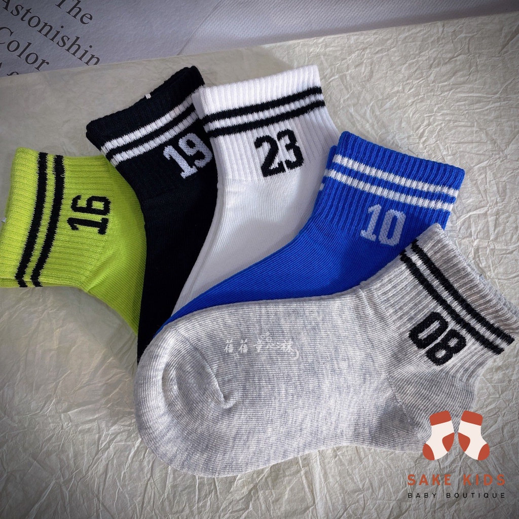 Tất vớ cao cổ cho bé trai bé gái, Set 5 tất chất cotton mềm cổ bo chun in logo nhiều màu cực chất đủ size cho bé 5TLG
