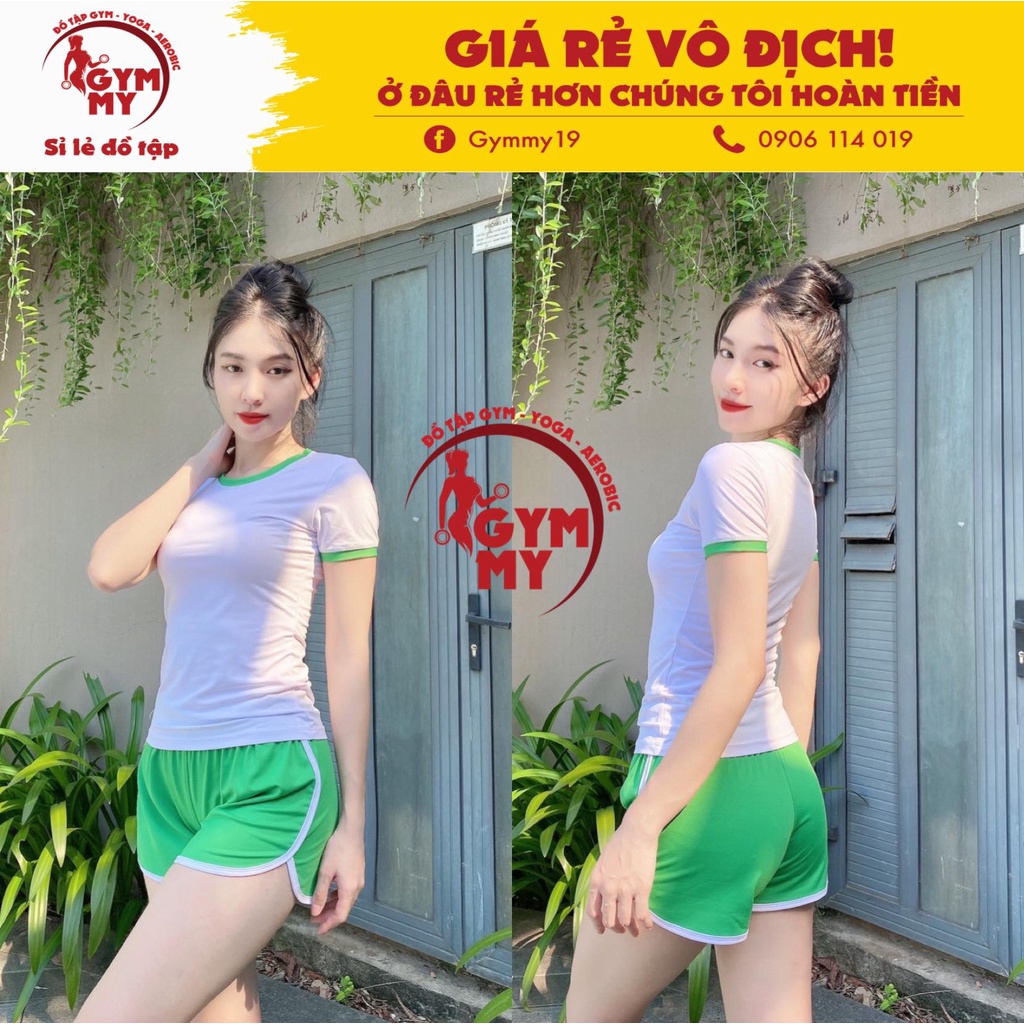 [Hàng Xuất Khẩu] Set Đùi Áo Thun Viền Body Thể Thao Tập Gym - Yoga - Aerobic
