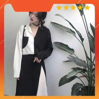 Áo sơ mi nữ phối 2 màu trắng đen cool ngầu