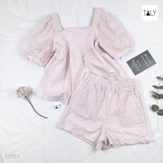 Set áo tay bo cổ vuông + Short - Trắng S1172 TALY