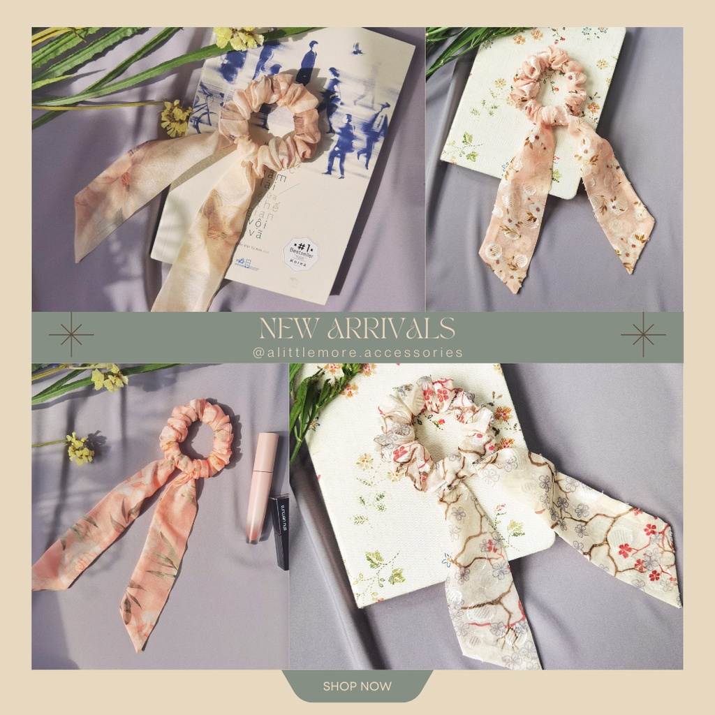 Dây Buộc Tóc Scrunchies AlittleMORE Ruy Băng Tơ Hoa Hàn Quốc Cao Cấp Nàng Thơ Dễ Thương Cột Tóc Đẹp