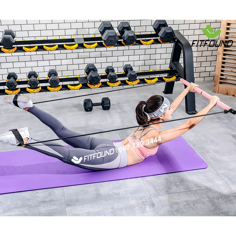 Thanh gậy tập gym stick yoga pilates bar có dây kháng lực dụng cụ tập tay lưng ngực mông chân đùi toàn thân