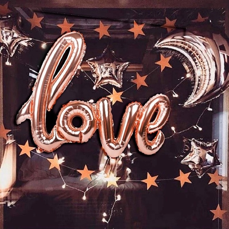 Bong Bóng Bơm Hơi 108CM Hình Chữ Love Màu Vàng Hồng Trang Trí Phòng Tiệc Cưới