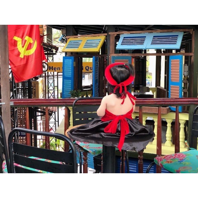 Set yếm nhung đỏ 3 chi tiết