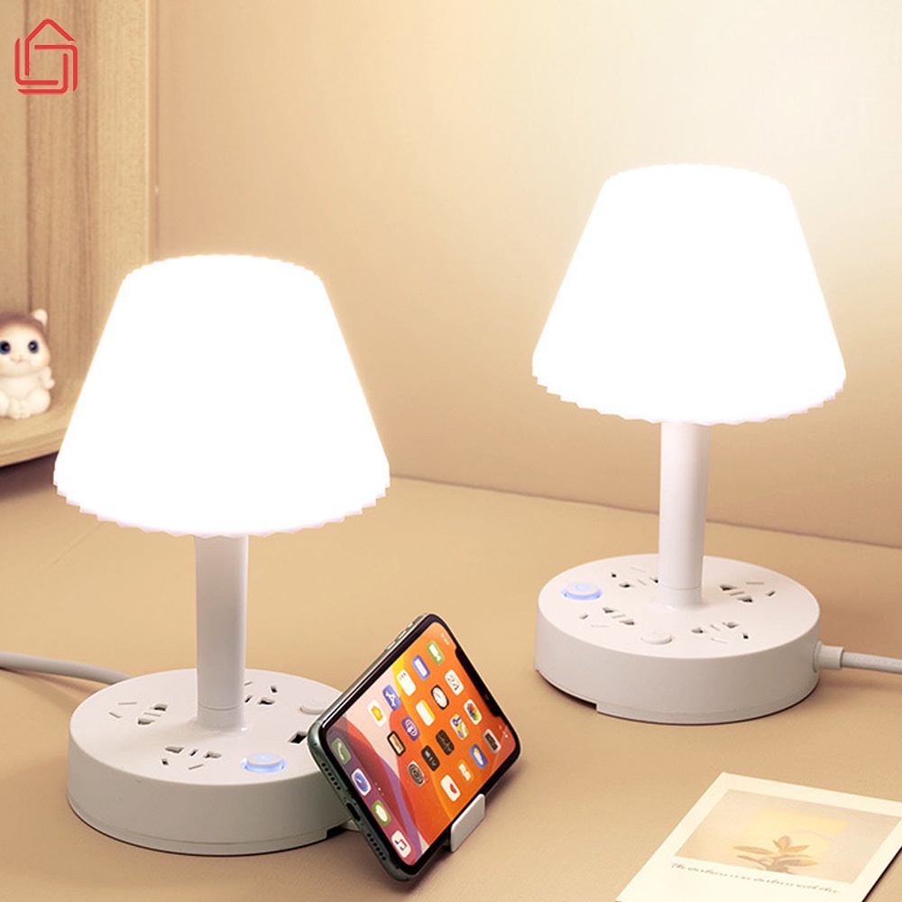 Đèn ngủ để bàn hình nấm, điều chỉnh độ sáng tích hợp ổ cắm điện đa năng có cổng USB tiện lợi | BigBuy360 - bigbuy360.vn