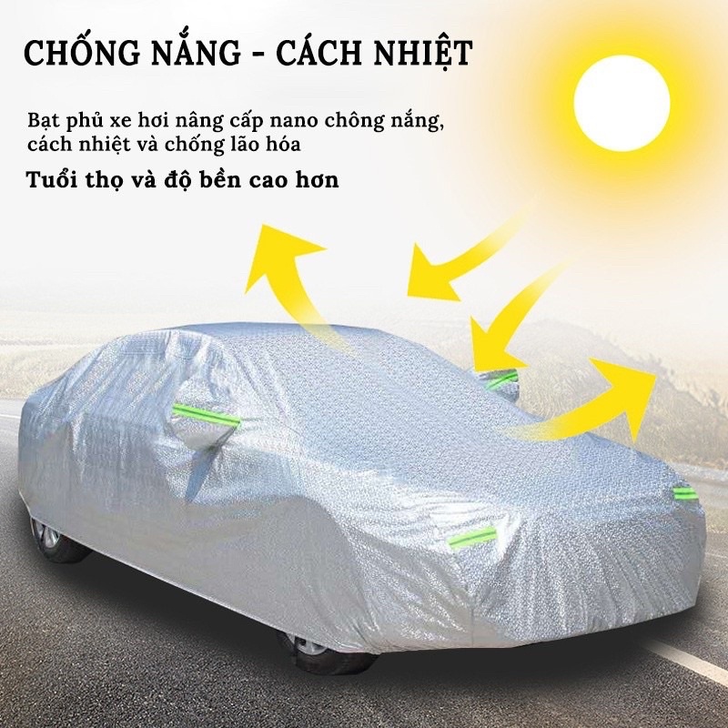 Bạt phủ ô tô cao cấp THANHPHAT - Áo trùm xe hơi 3 lớp tráng nhôm chống trầy xước chống nắng mưa bảo vệ nội thất xe