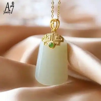 Vòng cổ Bạc S925 A7 Mặt Khảm Đá Ngọc Bích Không Phai Màu Thanh Lịch Làm Quà Tặng Cho Người Già