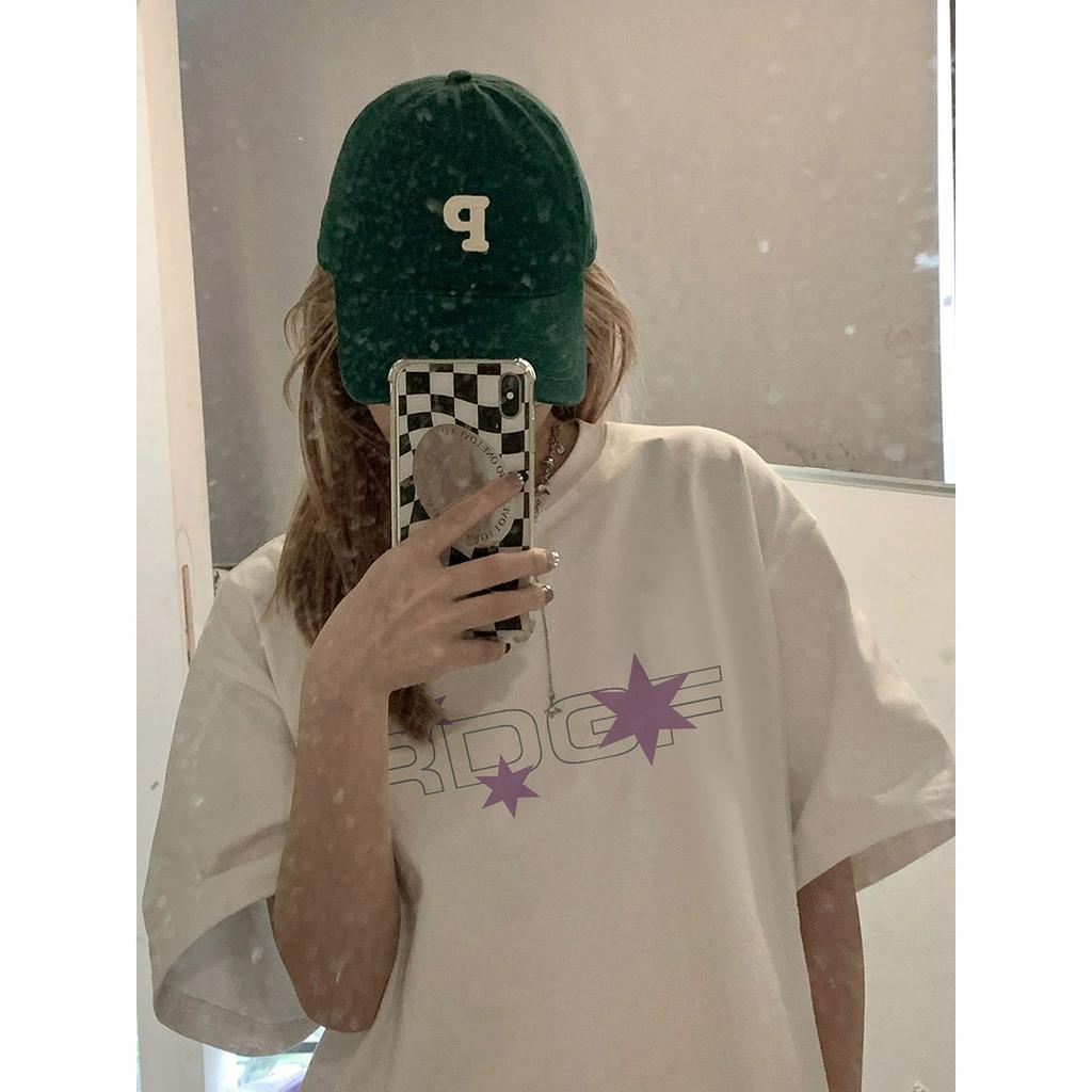 SELVZE Áo Thun cotton Cổ Tròn Dáng Rộng In Hình Trước Và Sau Phong Cách hip hop Thời Trang