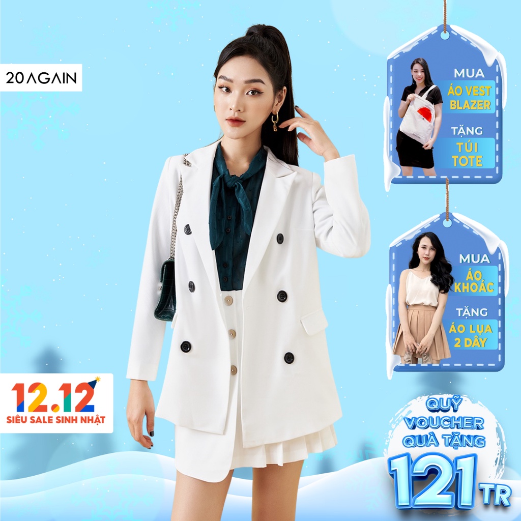 [Mã WABR0101 giảm 10% đơn 99K] Áo vest nữ dài tay cổ bẻ 20AGAIN, phong cách hàn quốc trẻ trung VBA2108
