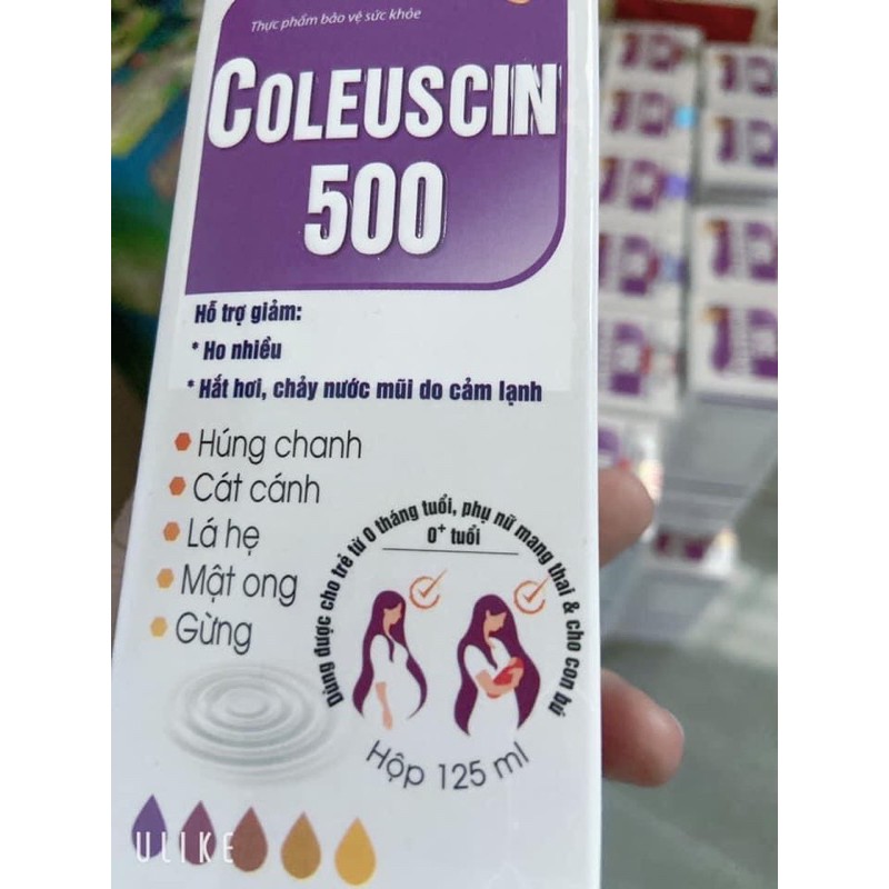 Siro  ho cảm Coleuscin 500 - dùng được cho trẻ từ 0 tháng tuổi , phụ nữ mang thai và cho con bú