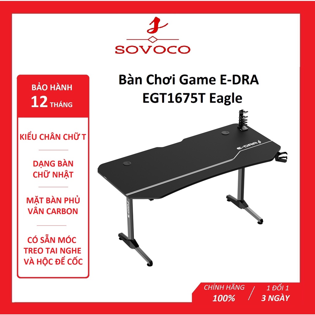 Bàn chơi game E-Dra EGT1675T Eagle Black, bàn gaming chính hãng