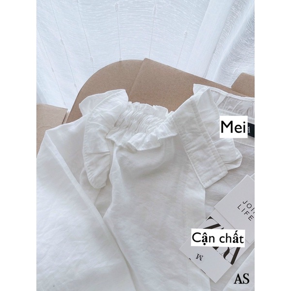 [Ảnh thật/cận chất] Áo sơmi chun tay cổ tàu bèo nhún cách điệu/ sơ mi tiểu thư