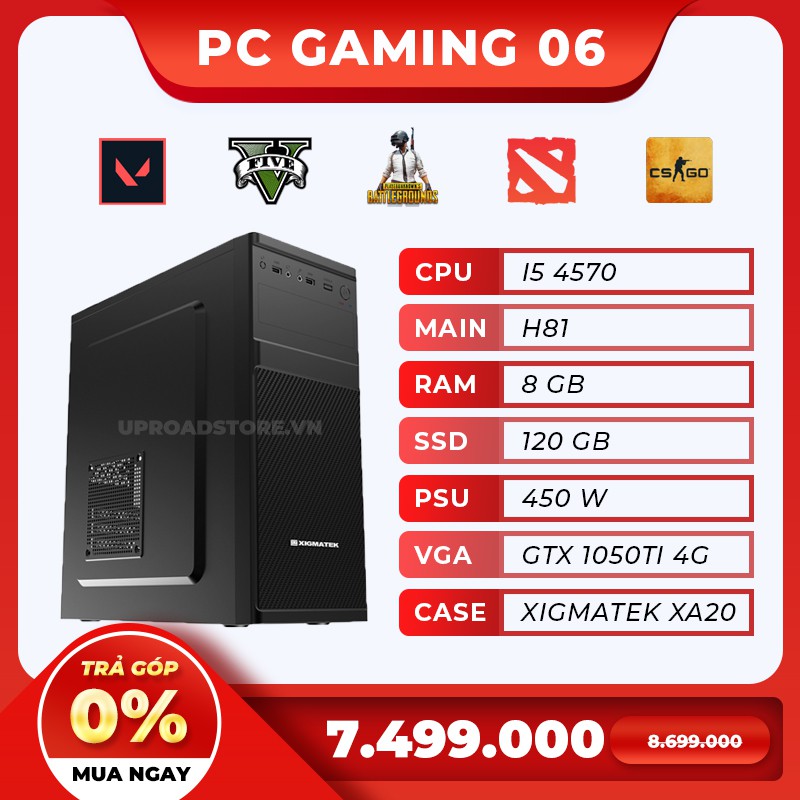 [ Siêu Phẩm Chính Hãng] Bộ PC I5 4570 H81 VGA 1050TI 8GB SSD 120 450w vỏ Xigmatek XA20 New