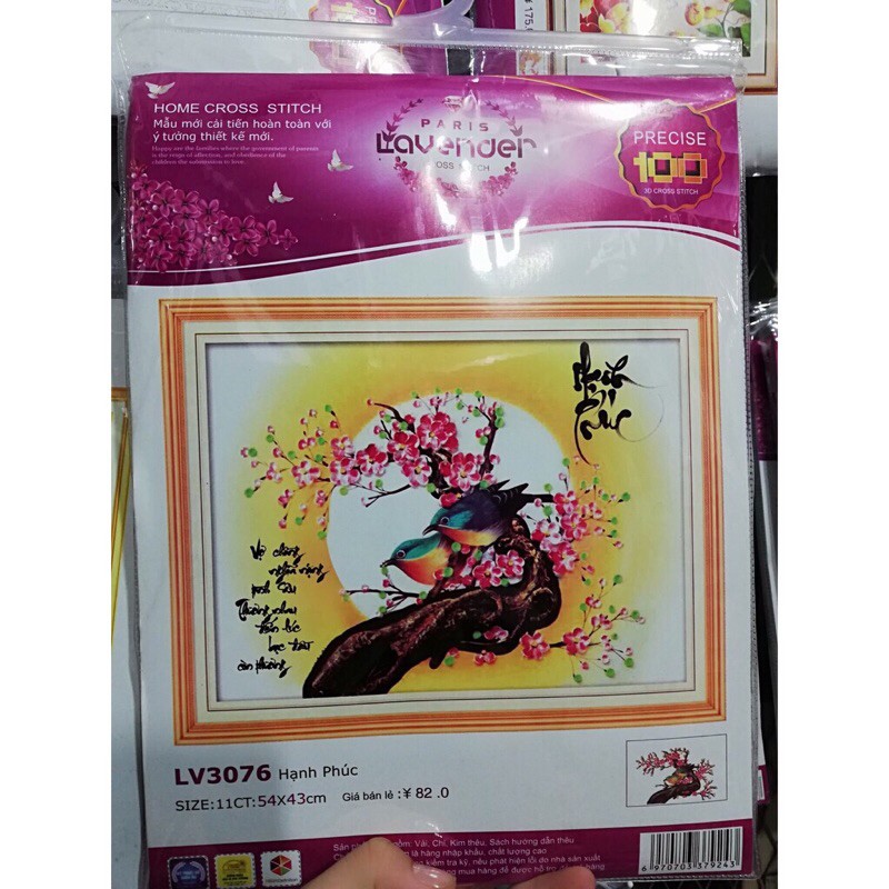 Tranh thêu chữ thập Hạnh Phúc LV3076 (54x43) chưa thêu
