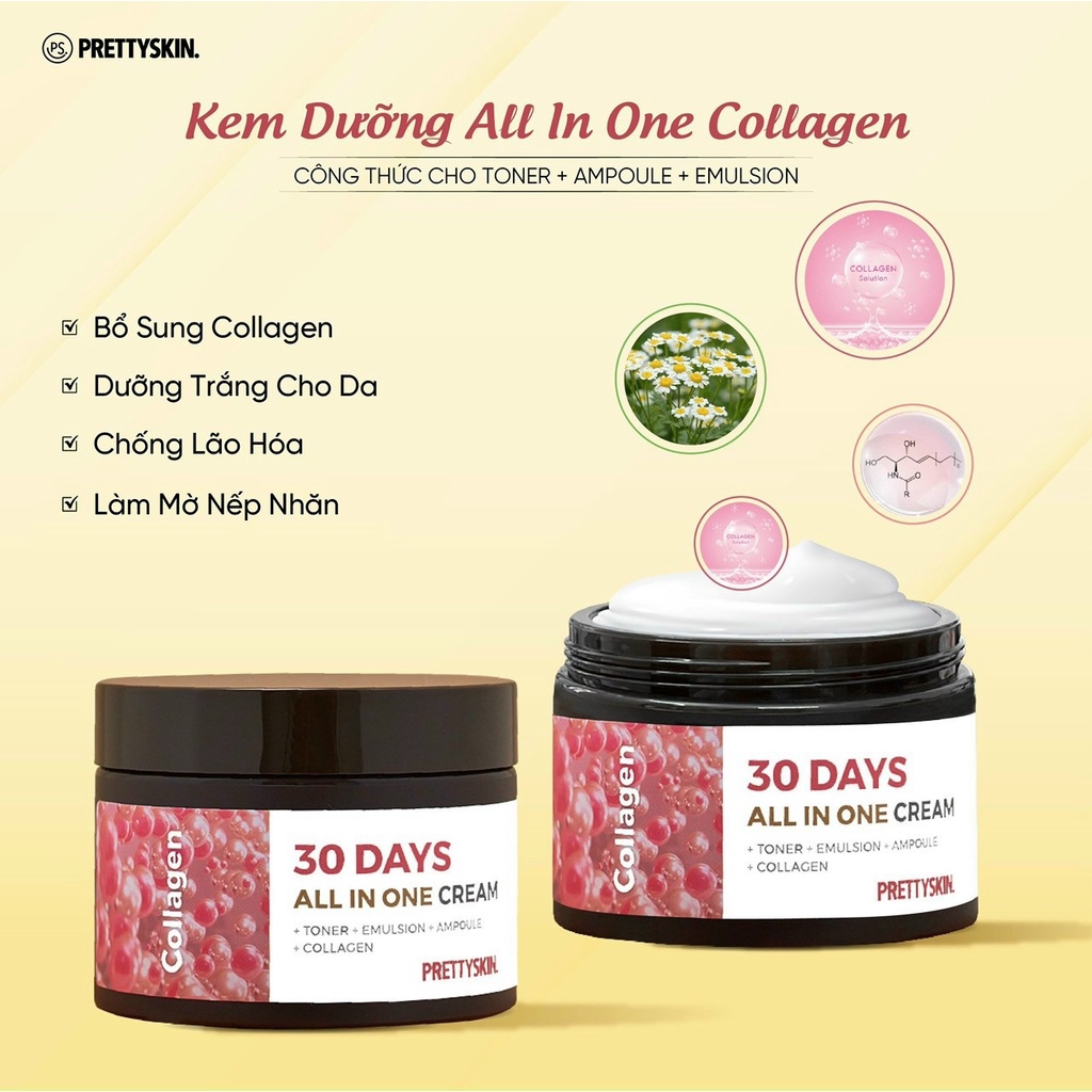 Kem Dưỡng Da Ngăn Ngừa Lão Hóa, Dưỡng Trắng Và Làm Đều Màu Da PrettySkin - Pretty Skin 30 Days All In One Cream 100ml