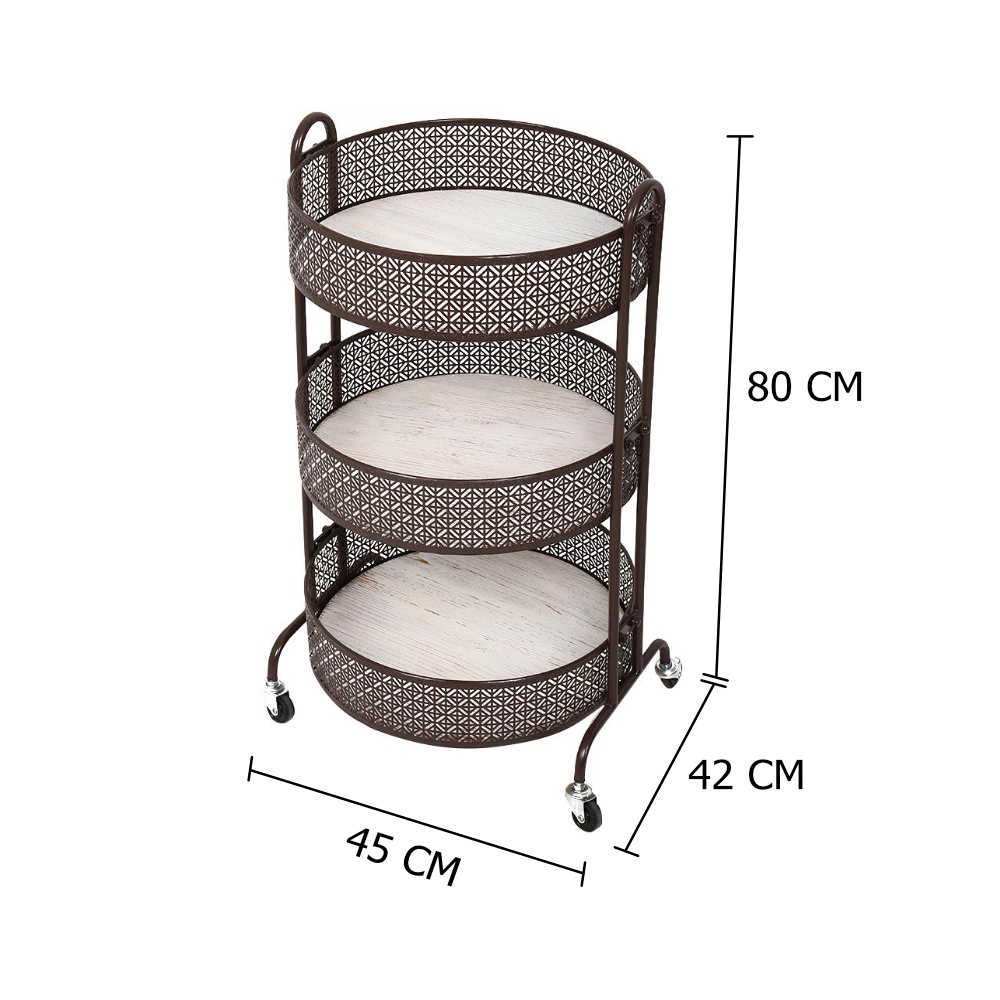 HomeBase STACKO Kệ 3 tầng bằng lưới thép có bánh xe MOROC W45xH80xD42cm màu nâu