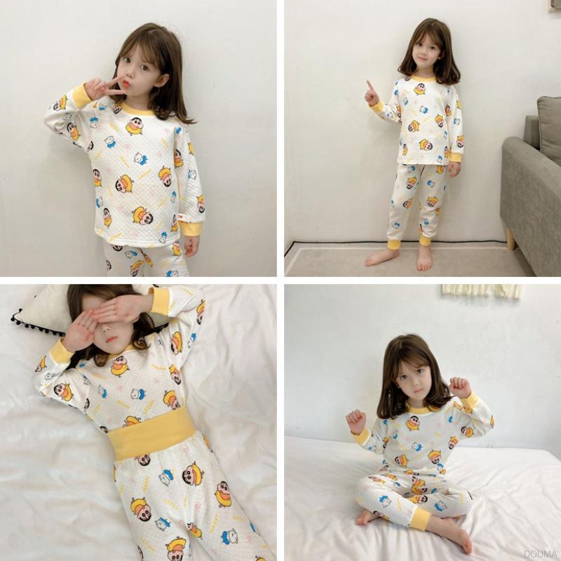 Bộ đồ ngủ 2 món vải cotton in hoạt hình kiểu Hàn Quốc dễ thương cho bé