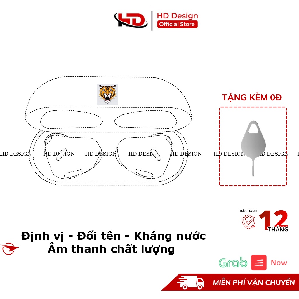 Tai Nghe Không Dây Bluetooth HD3 Hổ Vằn - Âm Thanh Vòm - Định Vị - Sạc Không Dây - Kháng Nước - Pin Cực Trâu