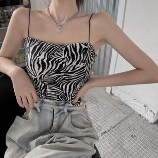 Áo Tank Top Dáng Ôm Hở Vai Họa Tiết Ngựa Vằn Quyến Rũ Cho Nữ 💗