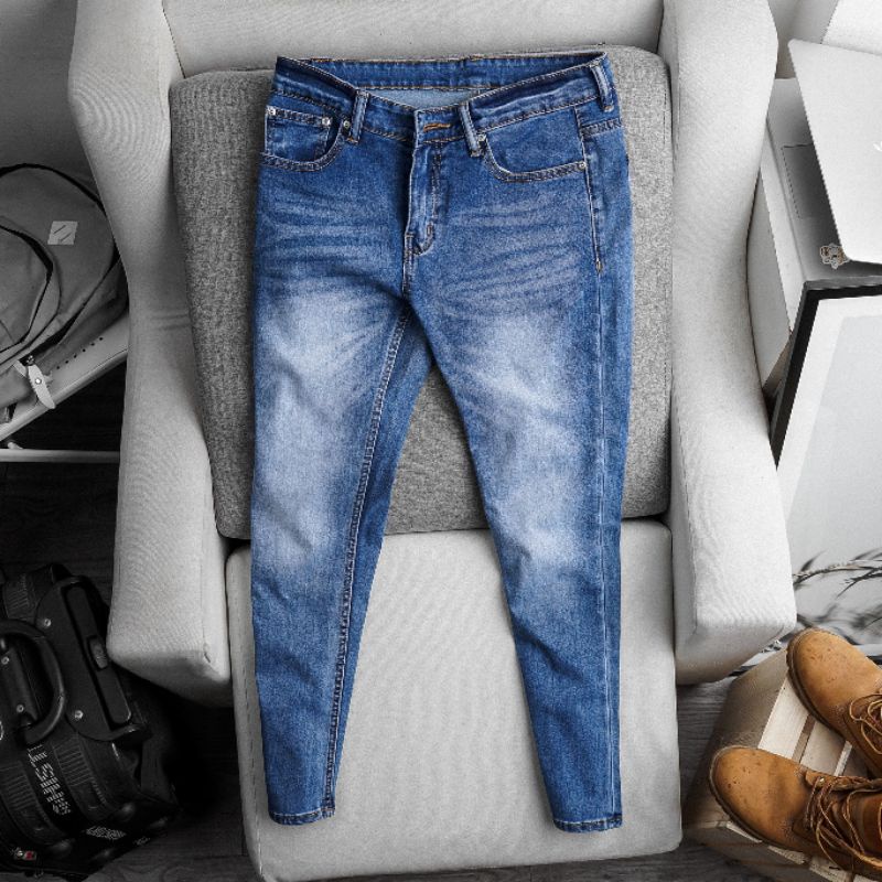 Quần jean nam cao cấp hàng vnxk slimfit màu xanh dương co giãn ôm nhẹ