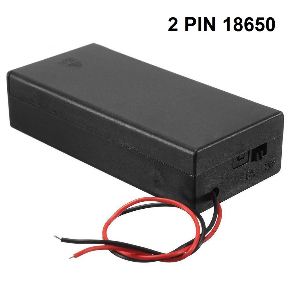 Hộp ghép 2 pin 18650 mắc nối tiếp có công tắc nguồn ra và nắp đậy pin
