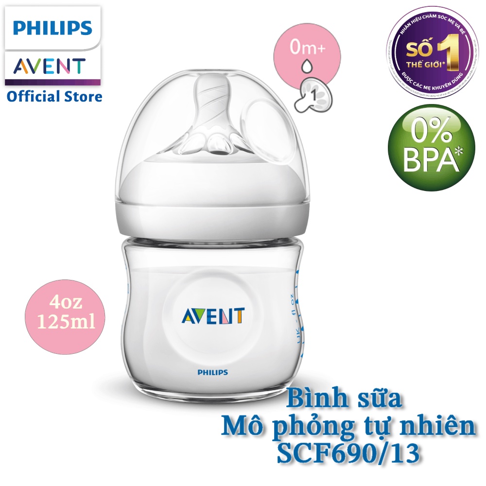 Philips Avent bình sữa mô phỏng tự nhiên 125ml cho bé từ 0 tháng SCF690/13