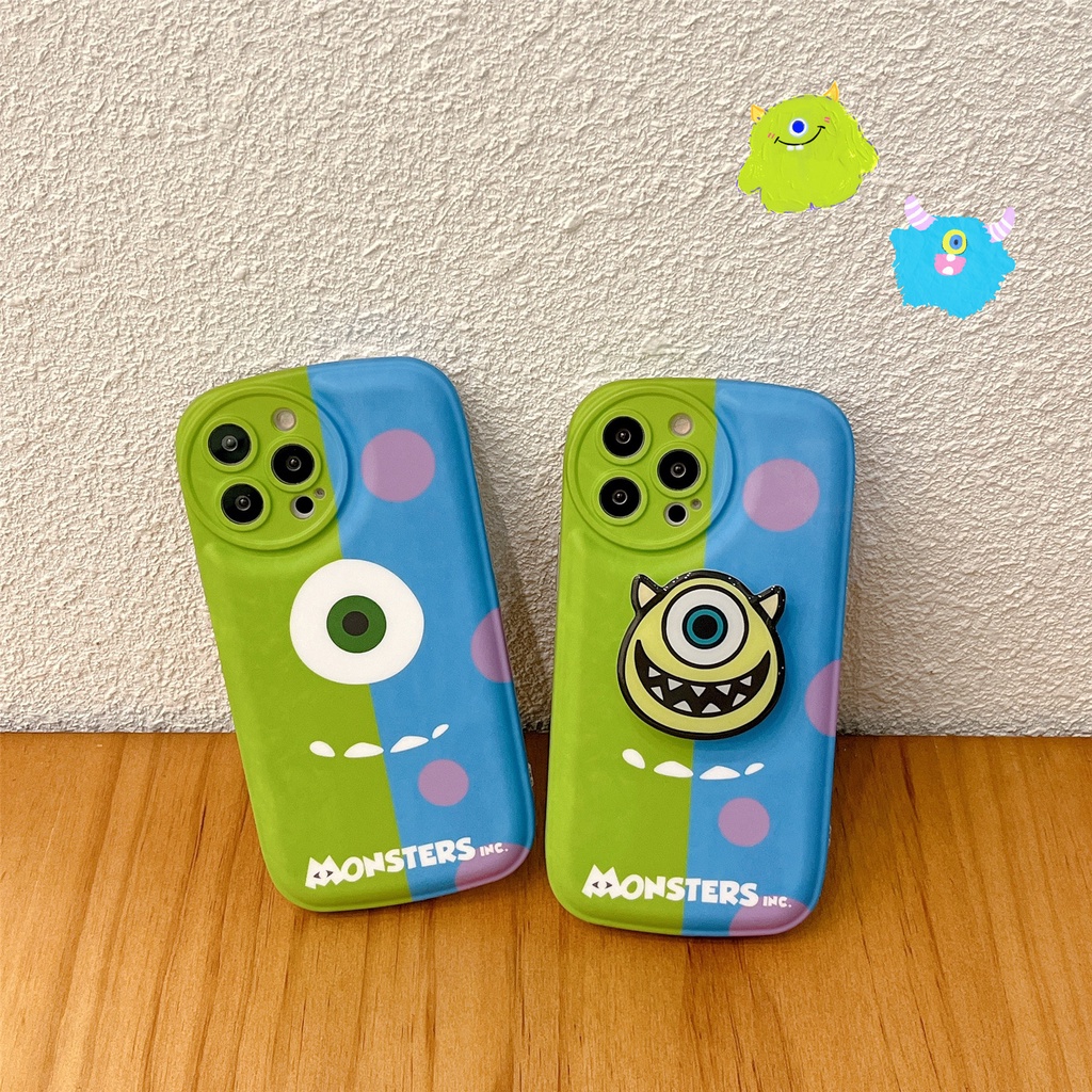 Ốp Điện Thoại Silicon TPU Mềm Hình Đôi Mắt Xanh Hoạt Hình Gắn Giá Đỡ Chống Sốc Bảo Vệ Ống Kính Máy Ảnh Cho iphone 11 12 13 Pro Max XS X XR