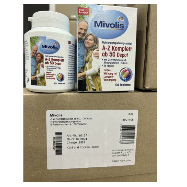Vitamin, khoáng chất tổng hợp Mivolis A-Z Komplett hộp 100 viên trên 50 tuổi - Shop Viloet
