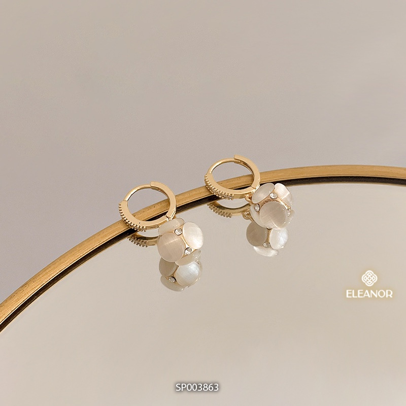 Bông tai nữ chuôi bạc 925 đính đá Eleanor Accessories dáng dài thả khuyên tròn phụ kiện trang sức 3863