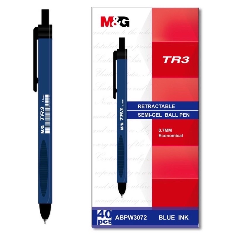 Bút bi bấm M&G TR3 ngòi 0,7mm, bút bi dầu TR3 có 3 màu xanh, đen, đỏ viết trơn nét đẹp