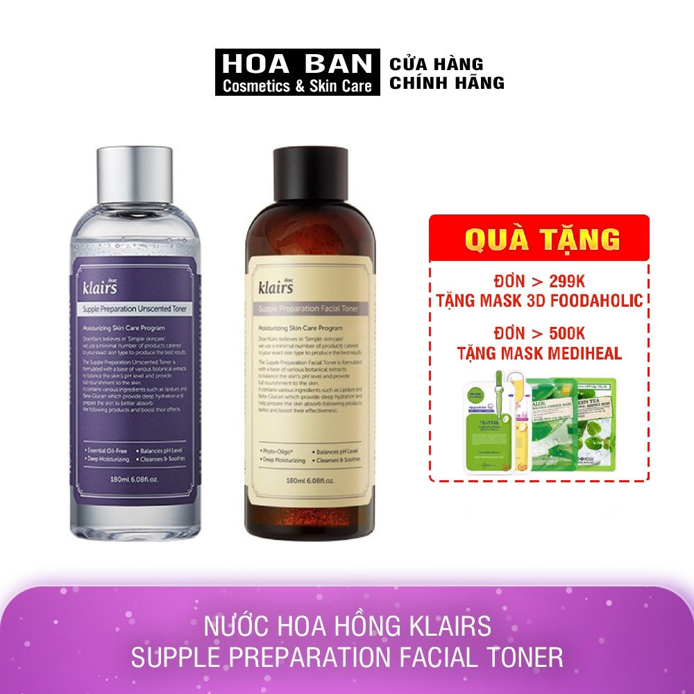 Nước Hoa Hồng Chống Viêm Dưỡng Ẩm Dear Klairs Supple Preparation Toner 180ml - HB0031