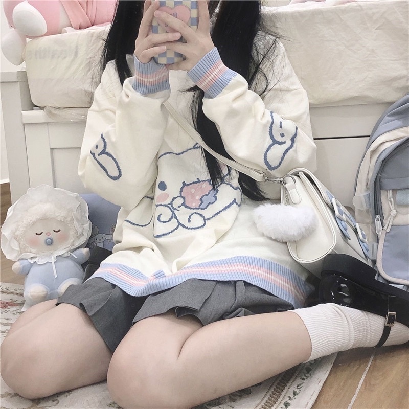 [Có sẵn] Áo Len Cinnamoroll Bo Viền