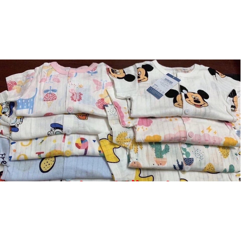 HÀNG LOẠI 1] Combo 4 bộ quần áo cotton giấy Cộc khuy cho bé trai và bé gái