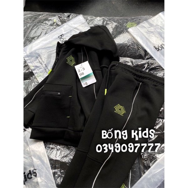 Bộ Nỉ Hoodie Bé Trai Vải Ép Umi Đen PR