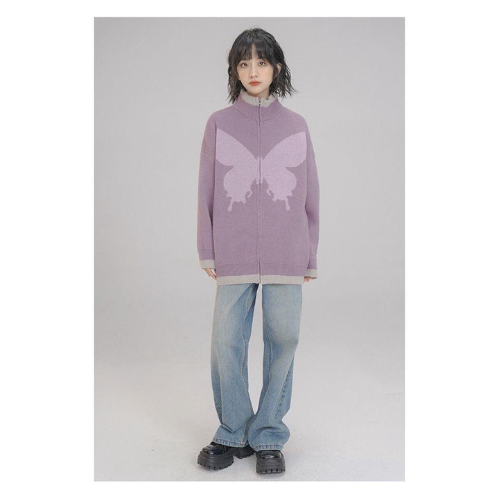 Áo Khoác Sweater Dáng Rộng Có Khóa Kéo Kiểu Retro Nhật Bản Thời Trang Mùa Thu Cho Nữ Dễ Phối Đồ