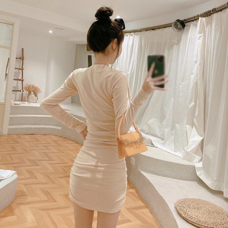 Váy body Tay Dài Màu Sắc Thanh Lịch Cho Nữ