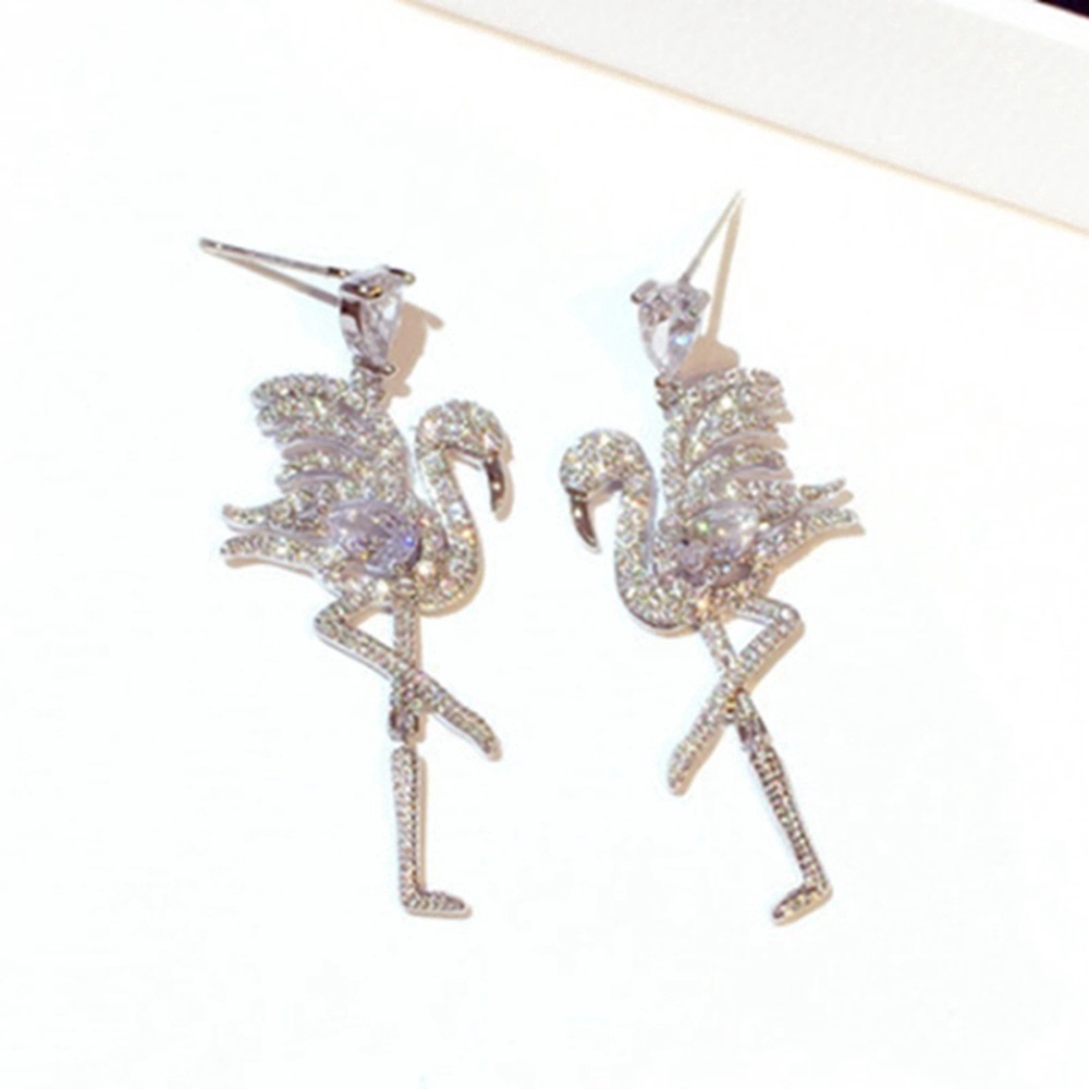 Ladies Style Single Foot Stand Flamingo Anting,es Keluar Flamingo Anting Perhiasan