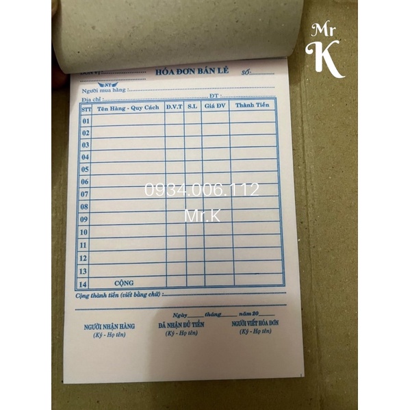 LỐC 10 CUỐN HOÁ ĐƠN 1 LIÊN DÀY