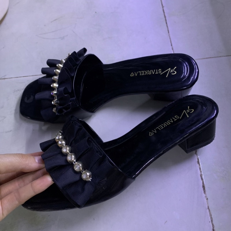 Dép nữ phối bèo nhún đính đá size 36