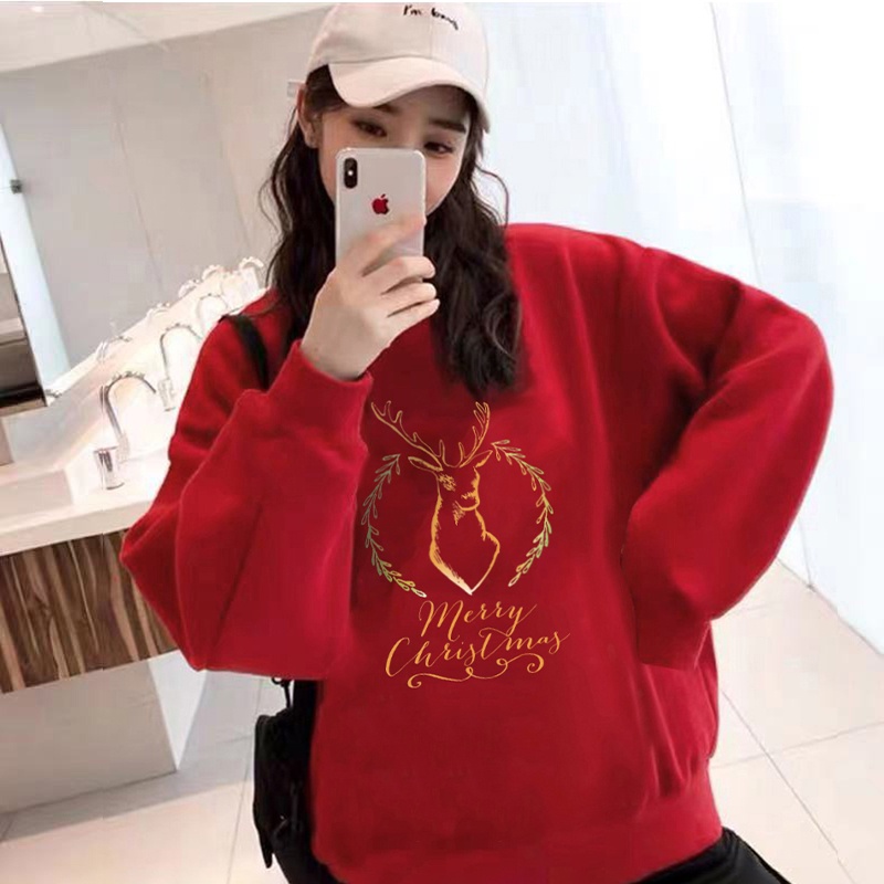 Áo sweater đơn giản hình tuần lộc phong cách giáng sinh hợp thời trang cho nữ