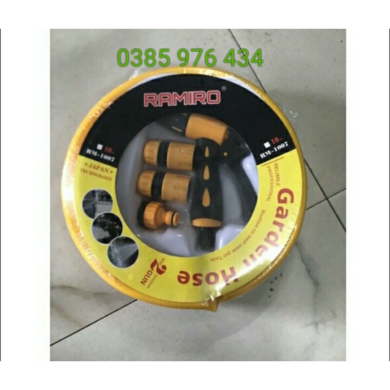 Bộ dây tưới, xịt rửa cao cấp - đầy đủ cút nối và vòi xịt đa năng (3 cỡ: 10m, 15m, 20m).