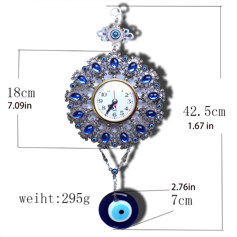 Đồng Hồ Treo Tường Hình Đôi Mắt Quỷ Màu Xanh Thổ Nhĩ Kỳ Bảo Vệ Trang Trí Nhà Cửa / Xe Hơi May Mắn Bl