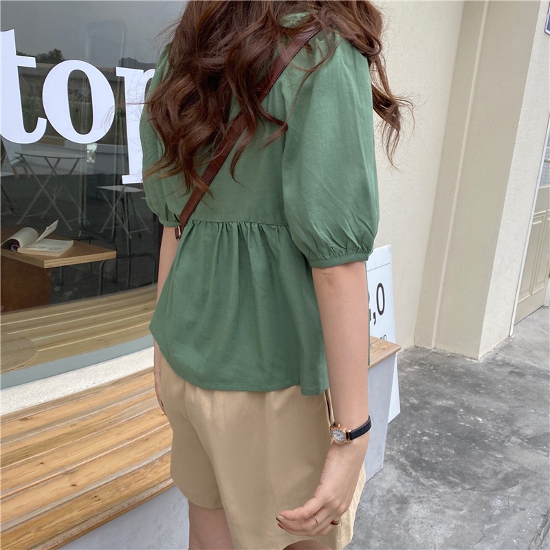 Áo kiểu nữ Thiết kế Cổ Vuông Tay bồng Lộ xương quai xanh Ulzzang Hàn Quốc Áo nữ kiểu Bánh bèo Búp bê Tiểu Thư | BigBuy360 - bigbuy360.vn