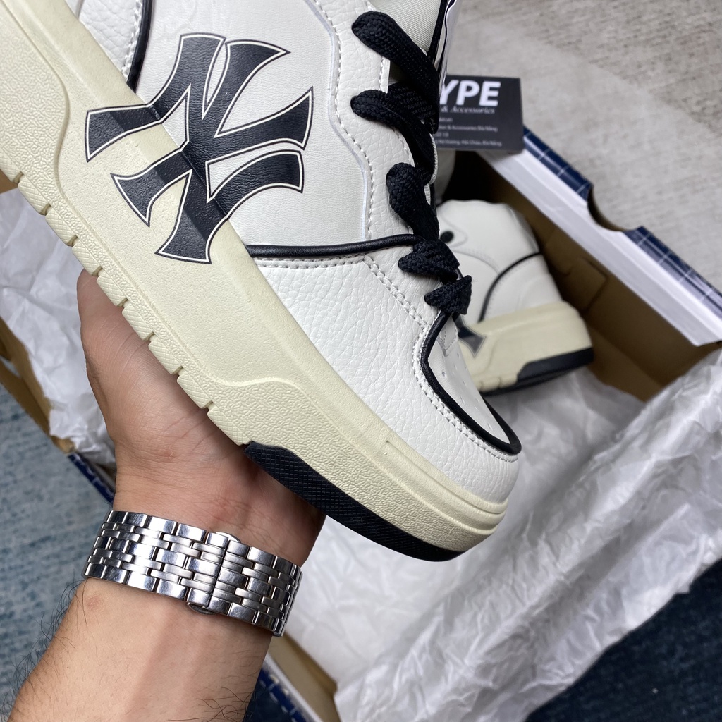 Giày sneaker MLB Chunky Liner High New York Yankees White Black (Trắng Đen) - Hype Sneaker | Bản 1:1