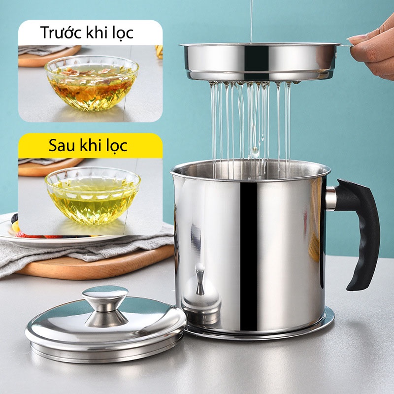 Ca Lọc Dầu Ăn Inox 304, Bình Lọc Trữ Dầu Ăn Có Lưới Lọc Dầu Cực Trong Không Để Lại Cặn