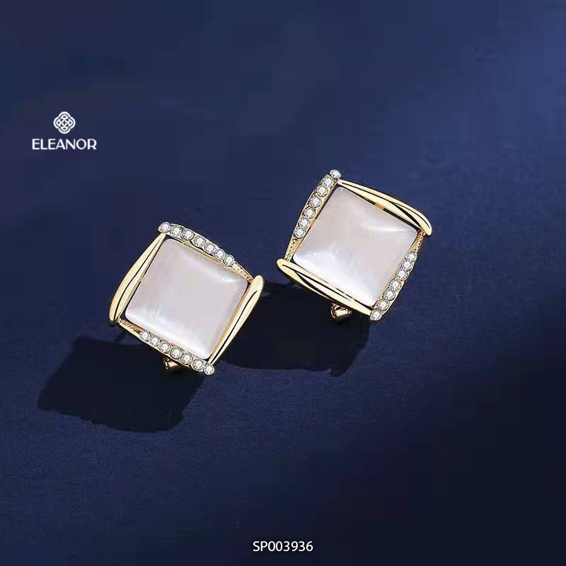 Bông tai nữ chuôi bạc 925 Eleanor Accessories hình thoi đính đá viền phụ kiện trang sức 3936