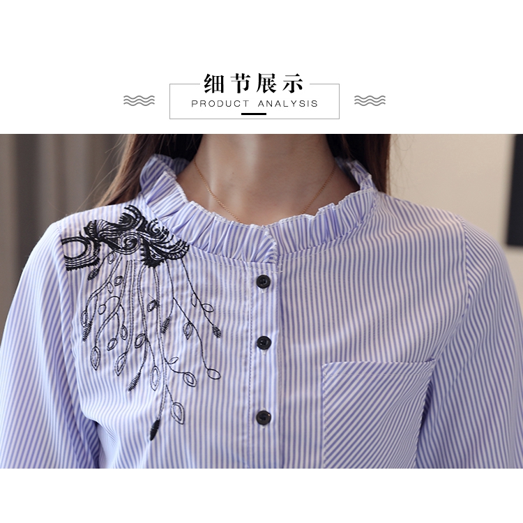 Áo sơ mi sọc tay lỡ họa tiết thêu thanh lịch cho nữ | BigBuy360 - bigbuy360.vn